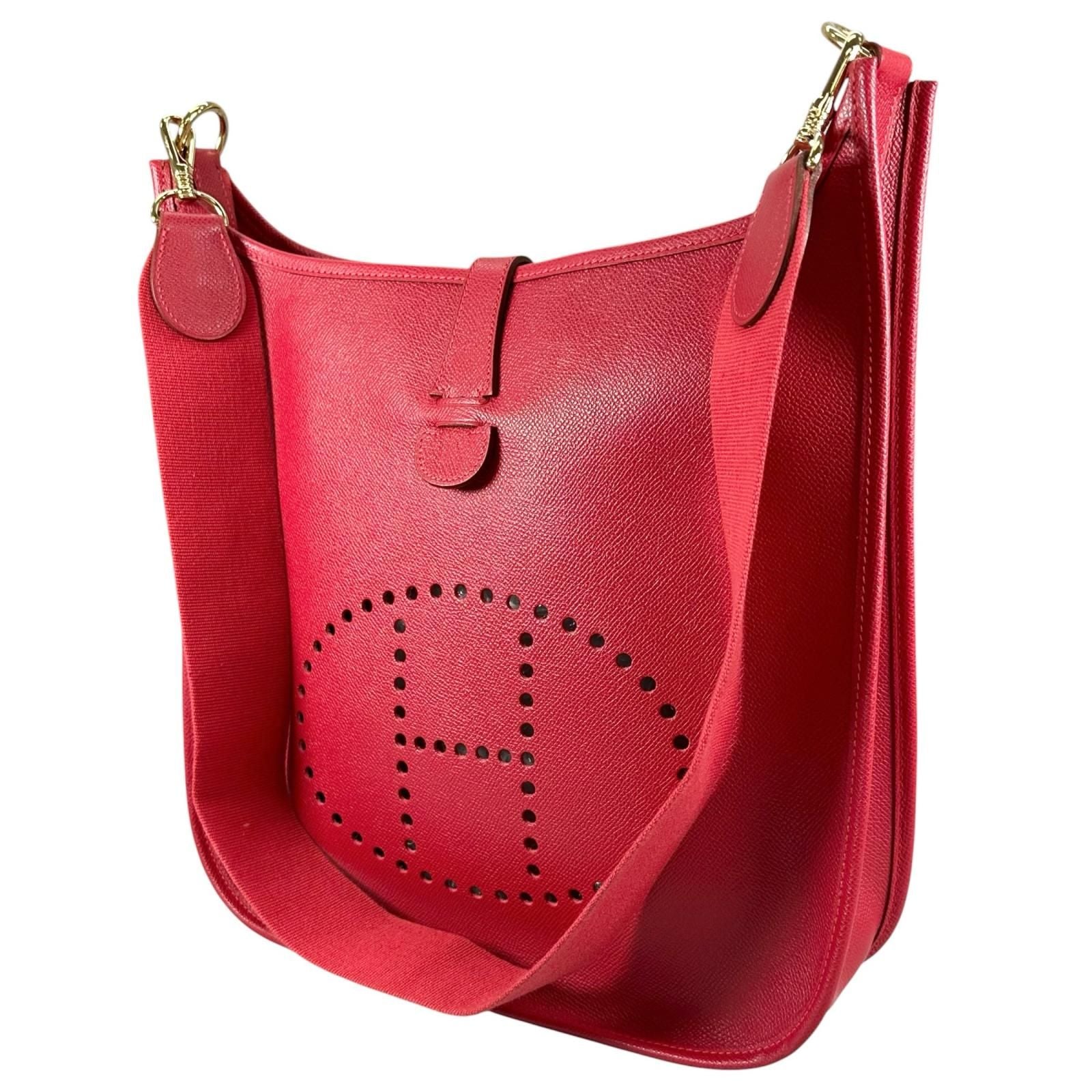 Hermes Evelyne GM Courchevel Leather Red Shoulder Bag Gold — view 4