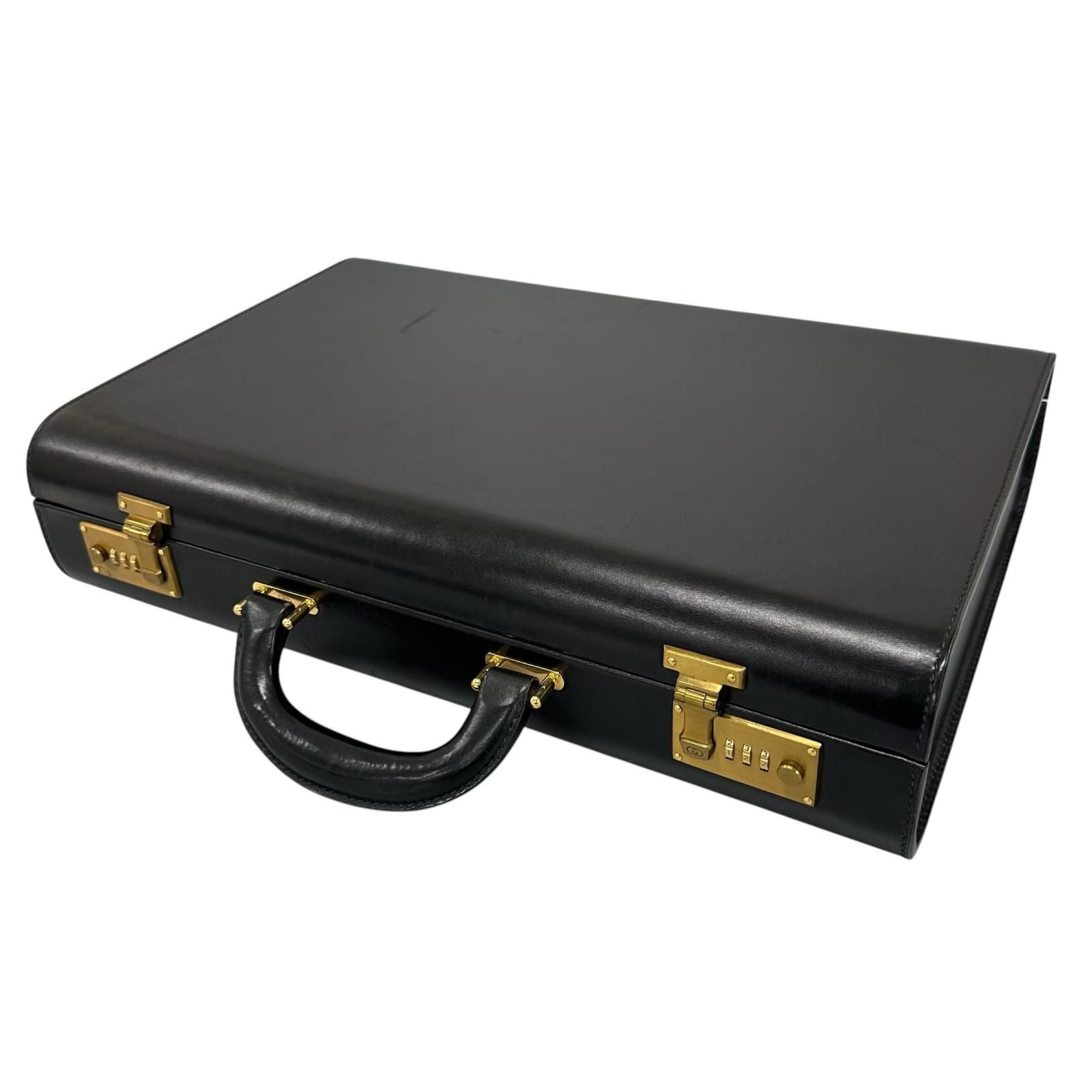 Gucci Vintage Trunk Case Leather Black Business Bag Gold — view 4