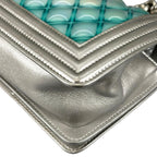 Chanel Boy Enamel Leather Lambskin Silver Light Blue Shoulder — view 9