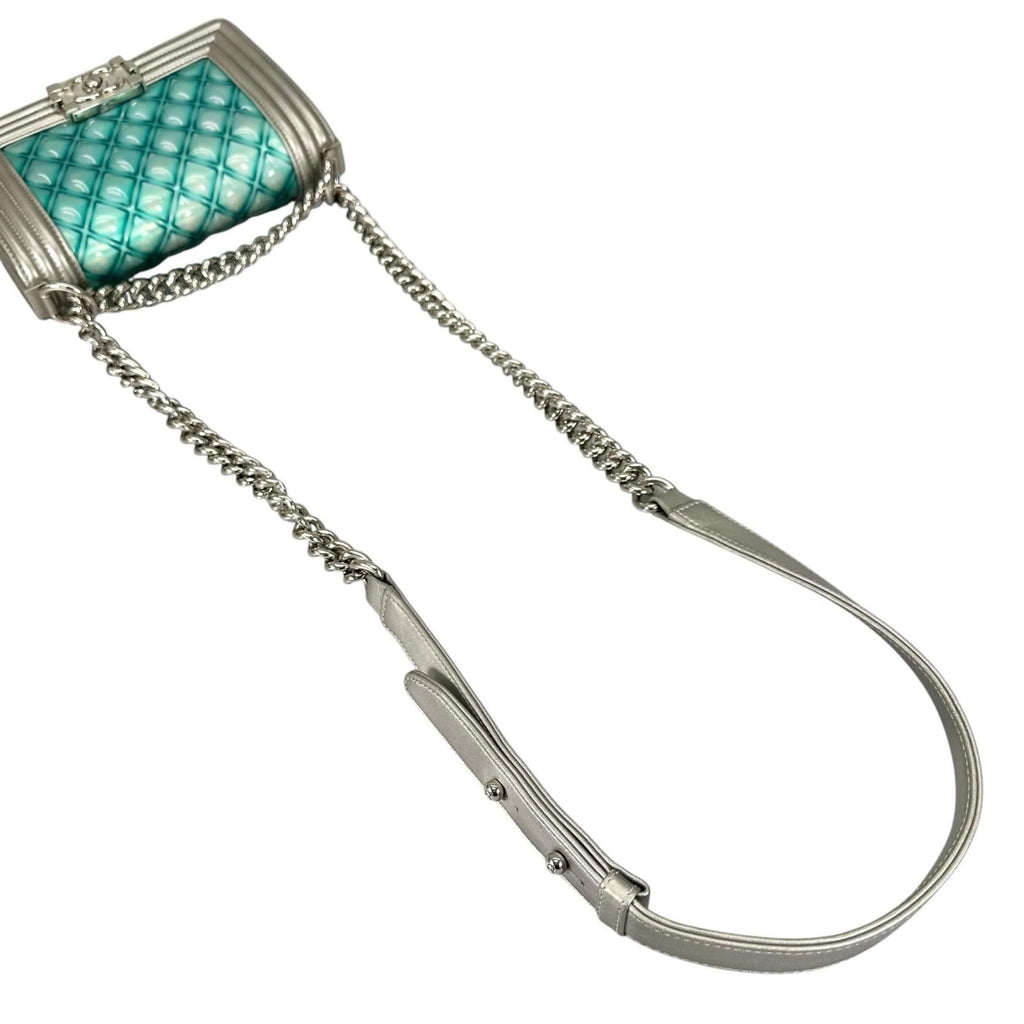 Chanel Boy Enamel Leather Lambskin Silver Light Blue Shoulder — view 5
