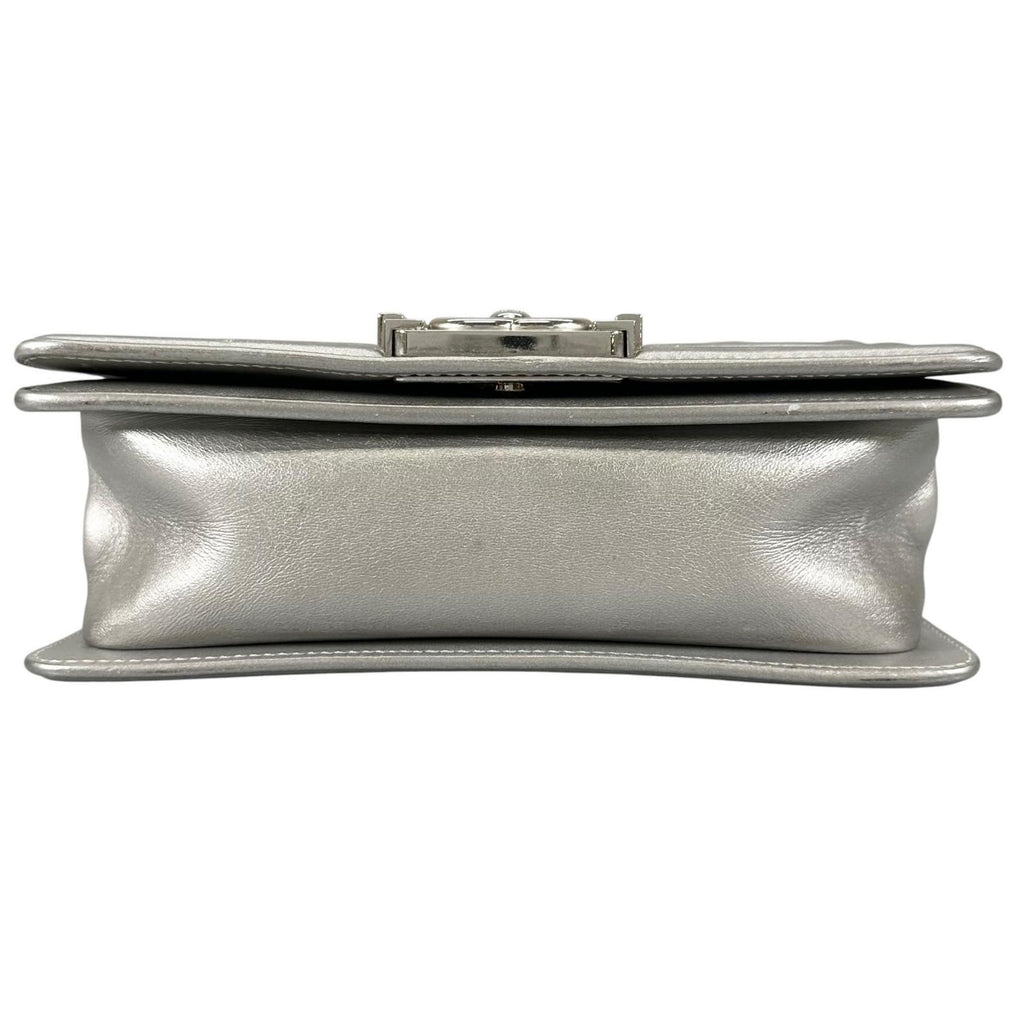 Chanel Boy Enamel Leather Lambskin Silver Light Blue Shoulder — view 3