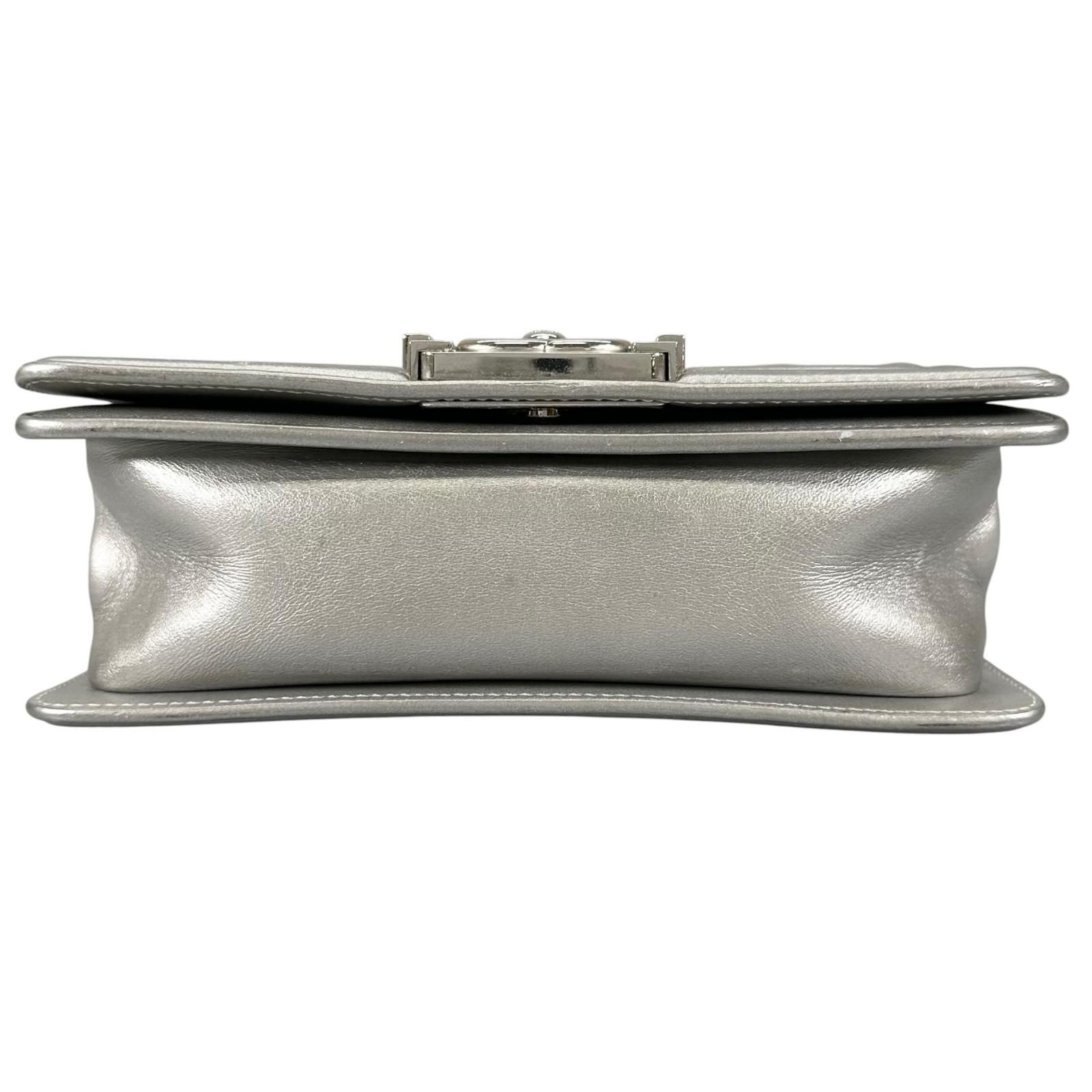 Chanel Boy Enamel Leather Lambskin Silver Light Blue Shoulder — view 3