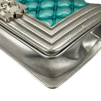 Chanel Boy Enamel Leather Lambskin Silver Light Blue Shoulder — view 7