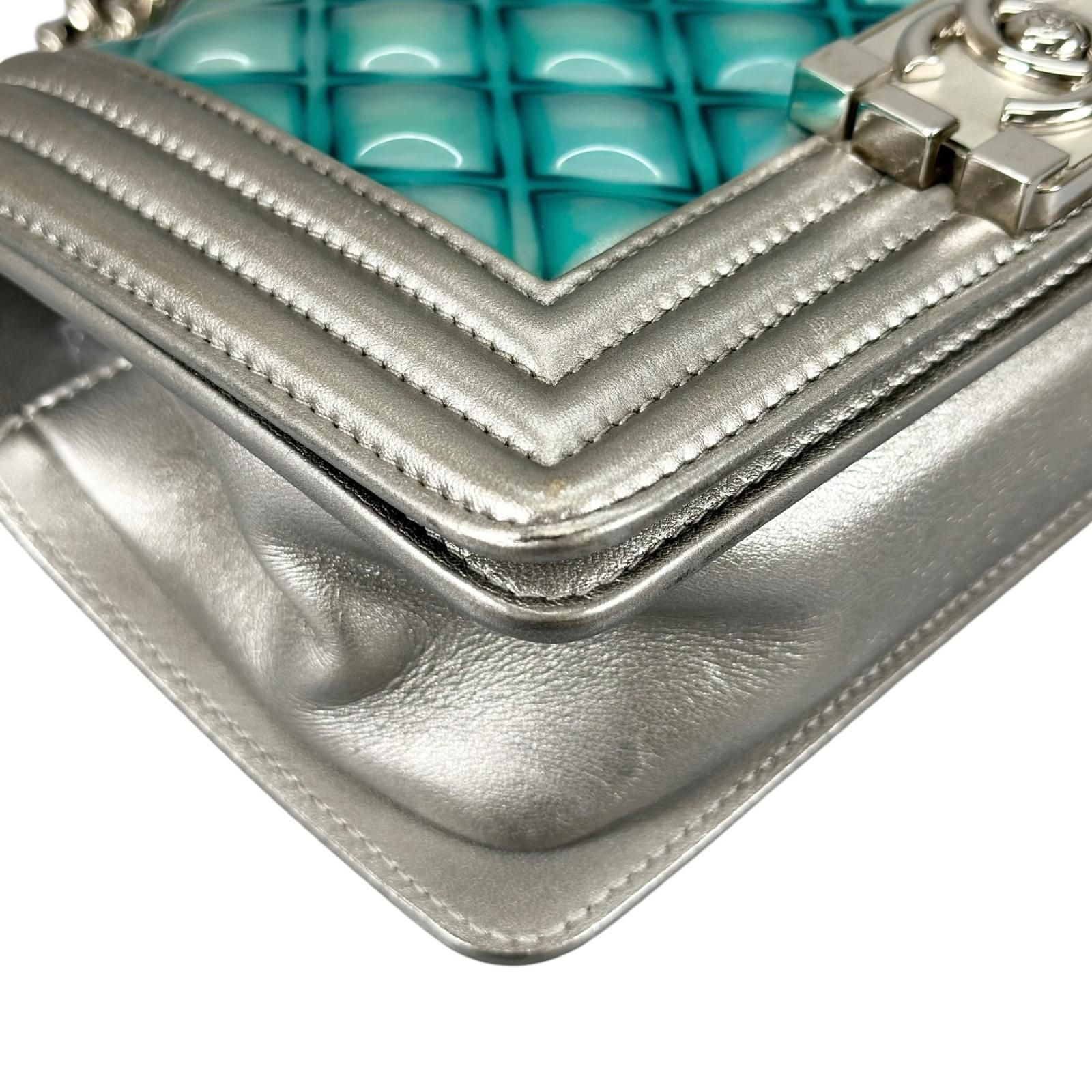 Chanel Boy Enamel Leather Lambskin Silver Light Blue Shoulder — view 6