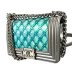 Chanel Boy Enamel Leather Lambskin Silver Light Blue Shoulder — view 4