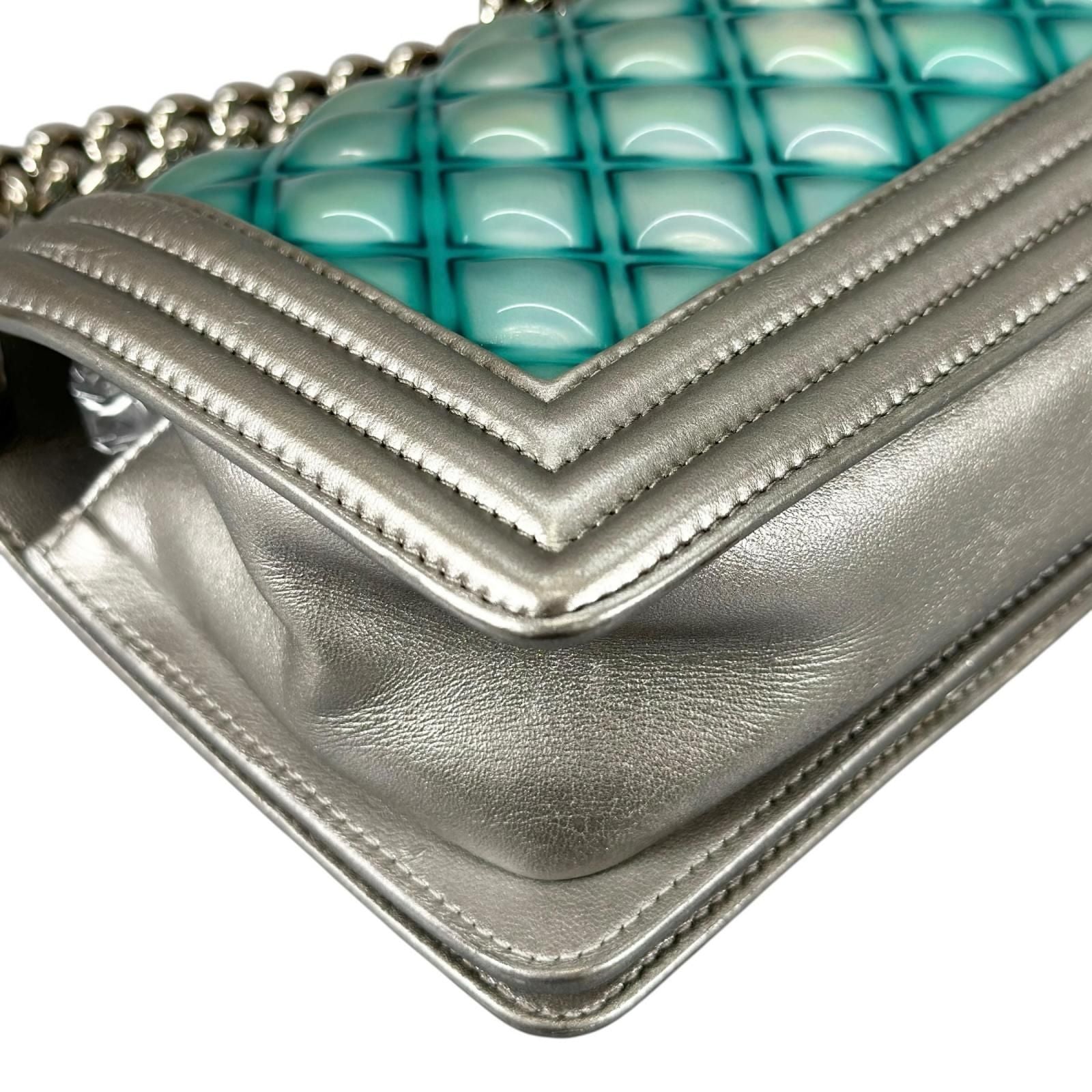 Chanel Boy Enamel Leather Lambskin Silver Light Blue Shoulder — view 8