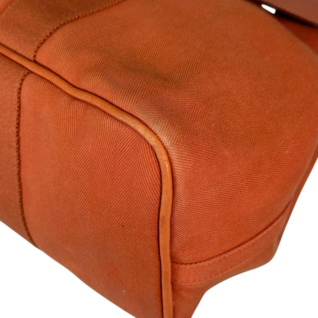Hermes Valparaiso MM Toileche Blanc Leather Canvas Orange Handbag Silver — view 7