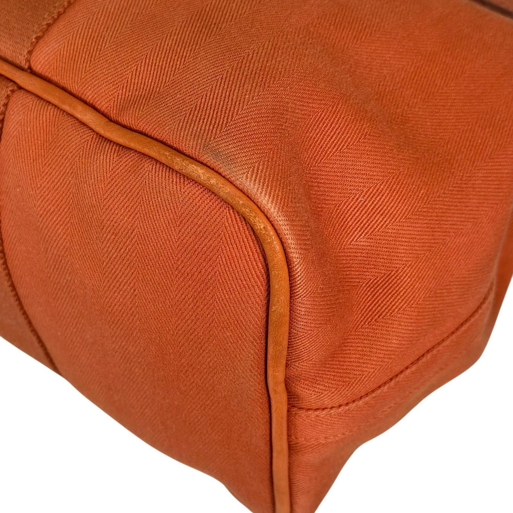 Hermes Valparaiso MM Toileche Blanc Leather Canvas Orange Handbag Silver — view 9