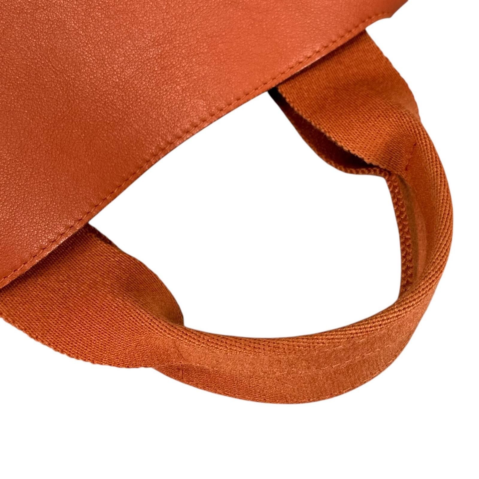 Hermes Valparaiso MM Toileche Blanc Leather Canvas Orange Handbag Silver — view 5