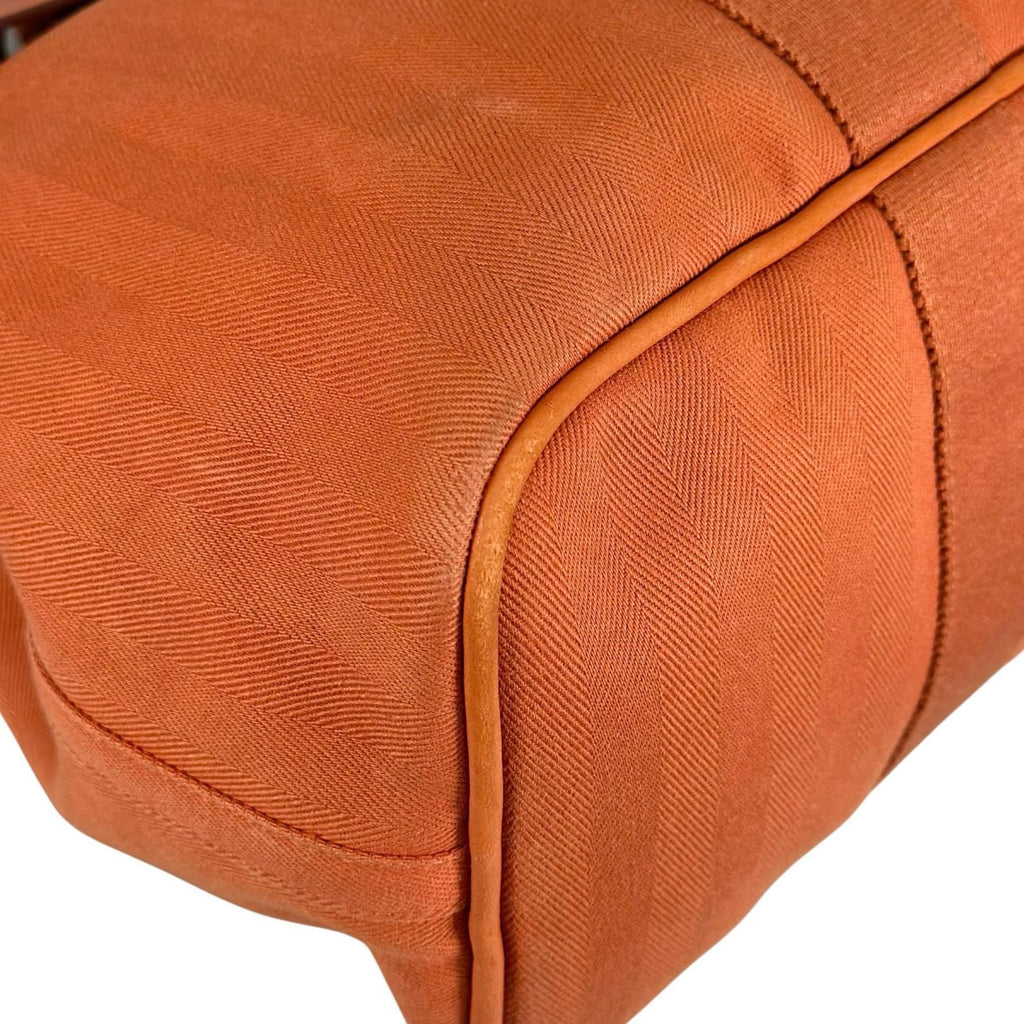 Hermes Valparaiso MM Toileche Blanc Leather Canvas Orange Handbag Silver — view 6