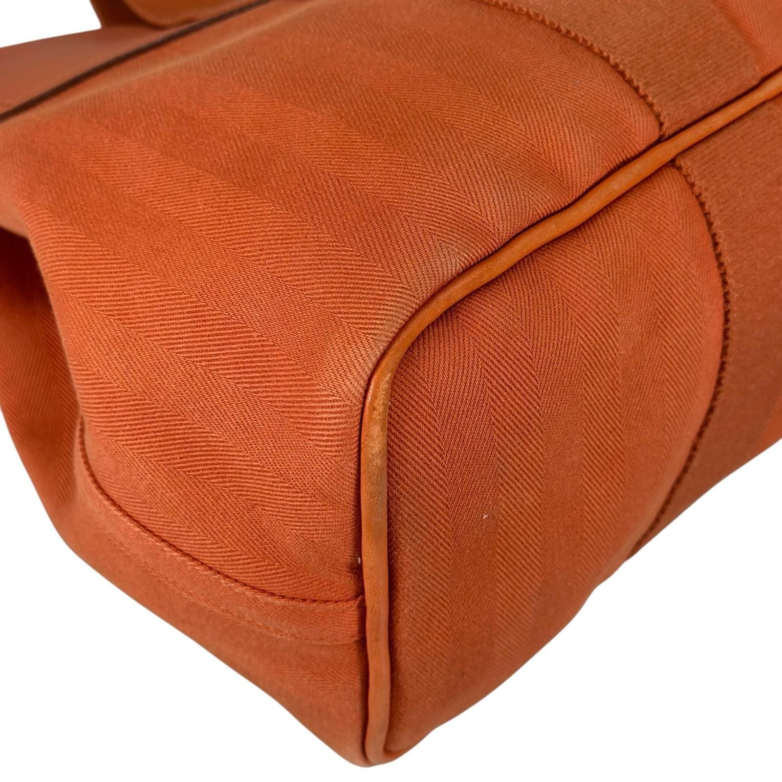 Hermes Valparaiso MM Toileche Blanc Leather Canvas Orange Handbag Silver — view 8