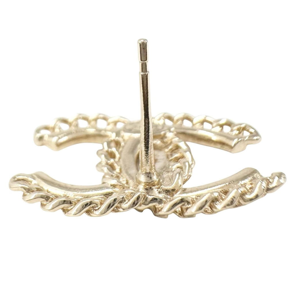 Chanel For CC Logo Single Rhinestone Gold Silver Earrings — view 4
