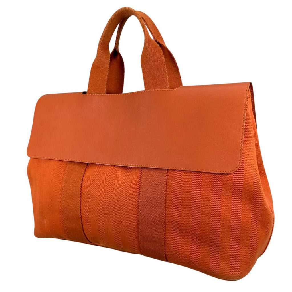 Hermes Valparaiso MM Toileche Blanc Leather Canvas Orange Handbag Silver — view 4