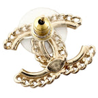 Chanel For CC Logo Single Rhinestone Gold Silver Earrings — view 3