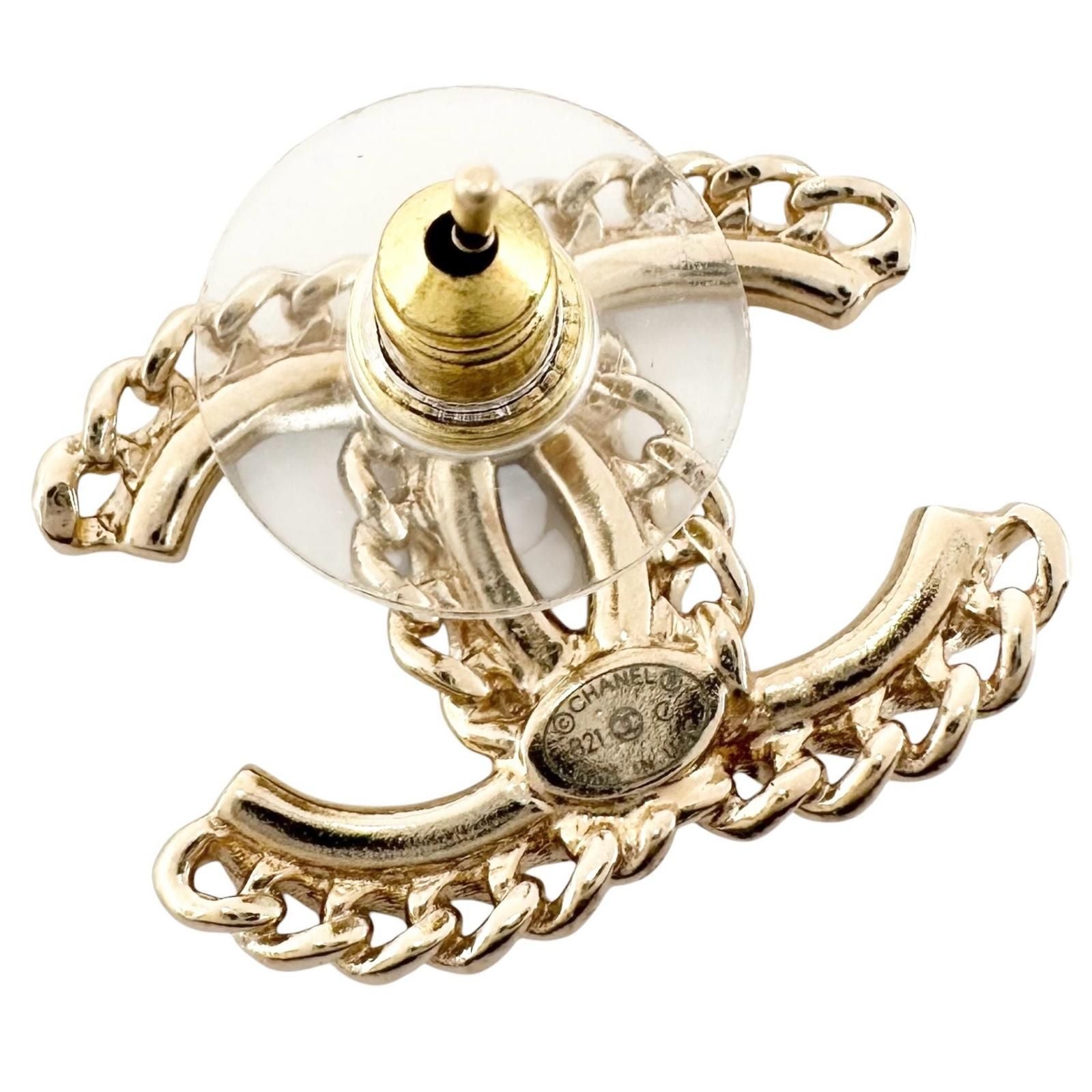 Chanel For CC Logo Single Rhinestone Gold Silver Earrings — view 3