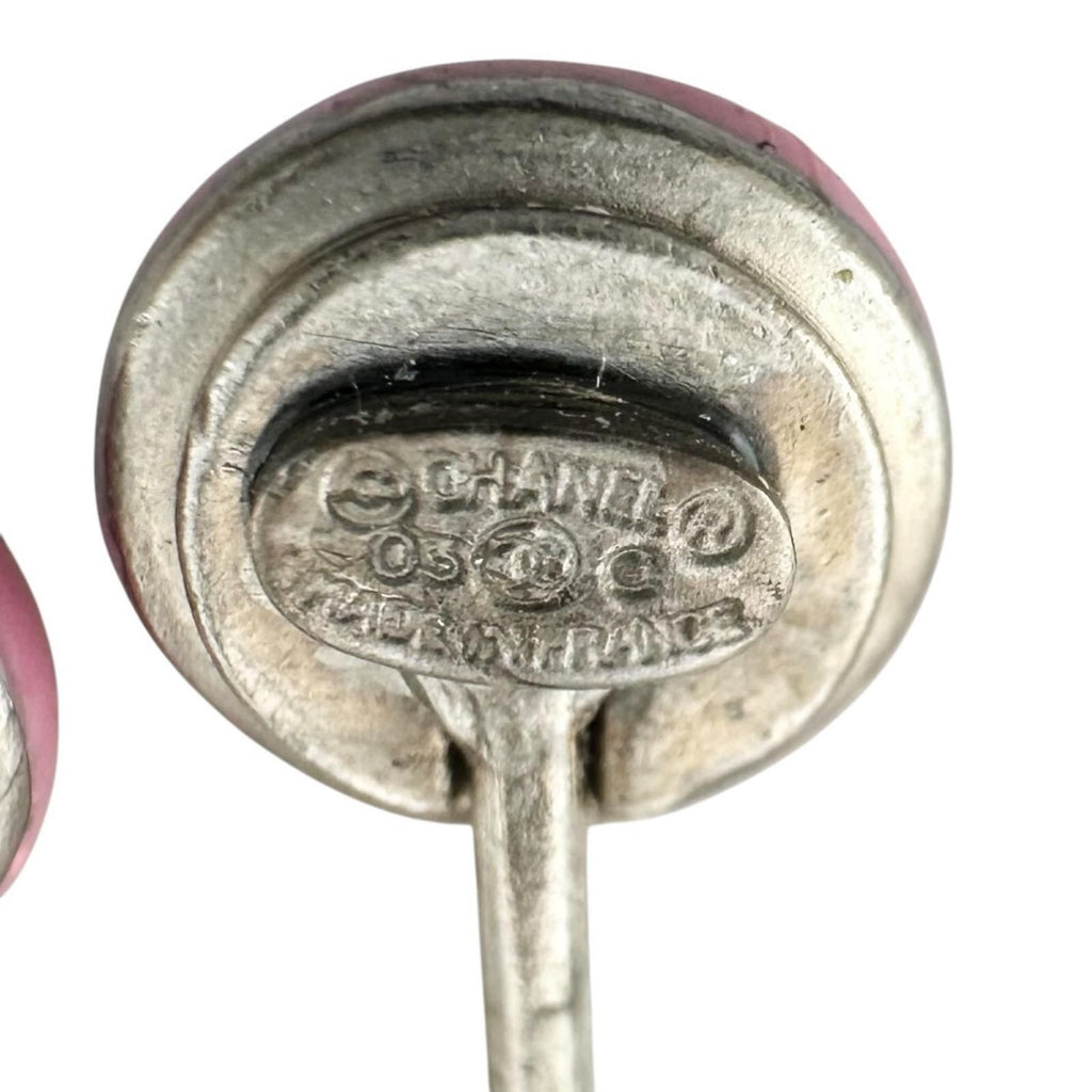 Chanel CC Logo Metal Silver Pink Earrings — view 7