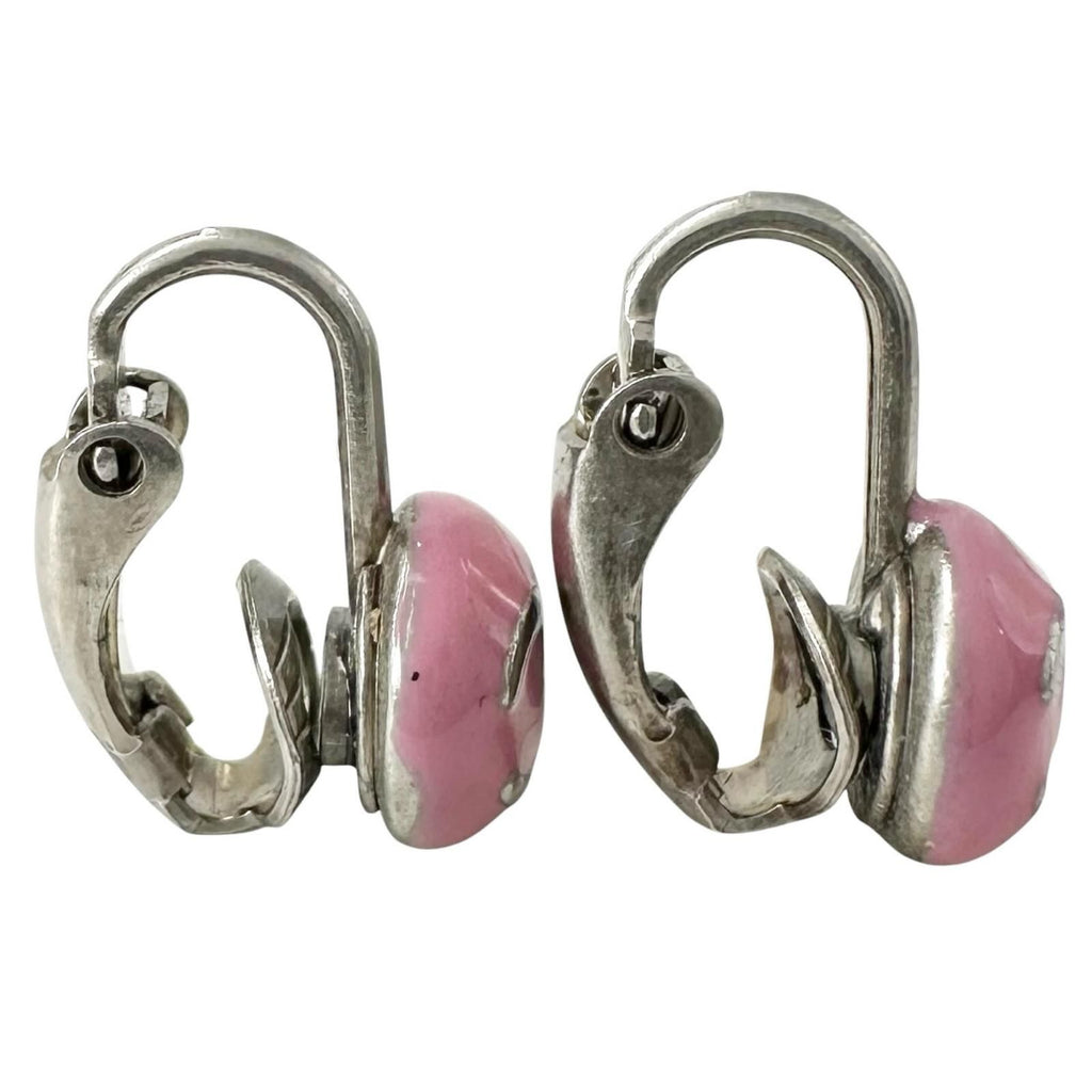 Chanel CC Logo Metal Silver Pink Earrings — view 4