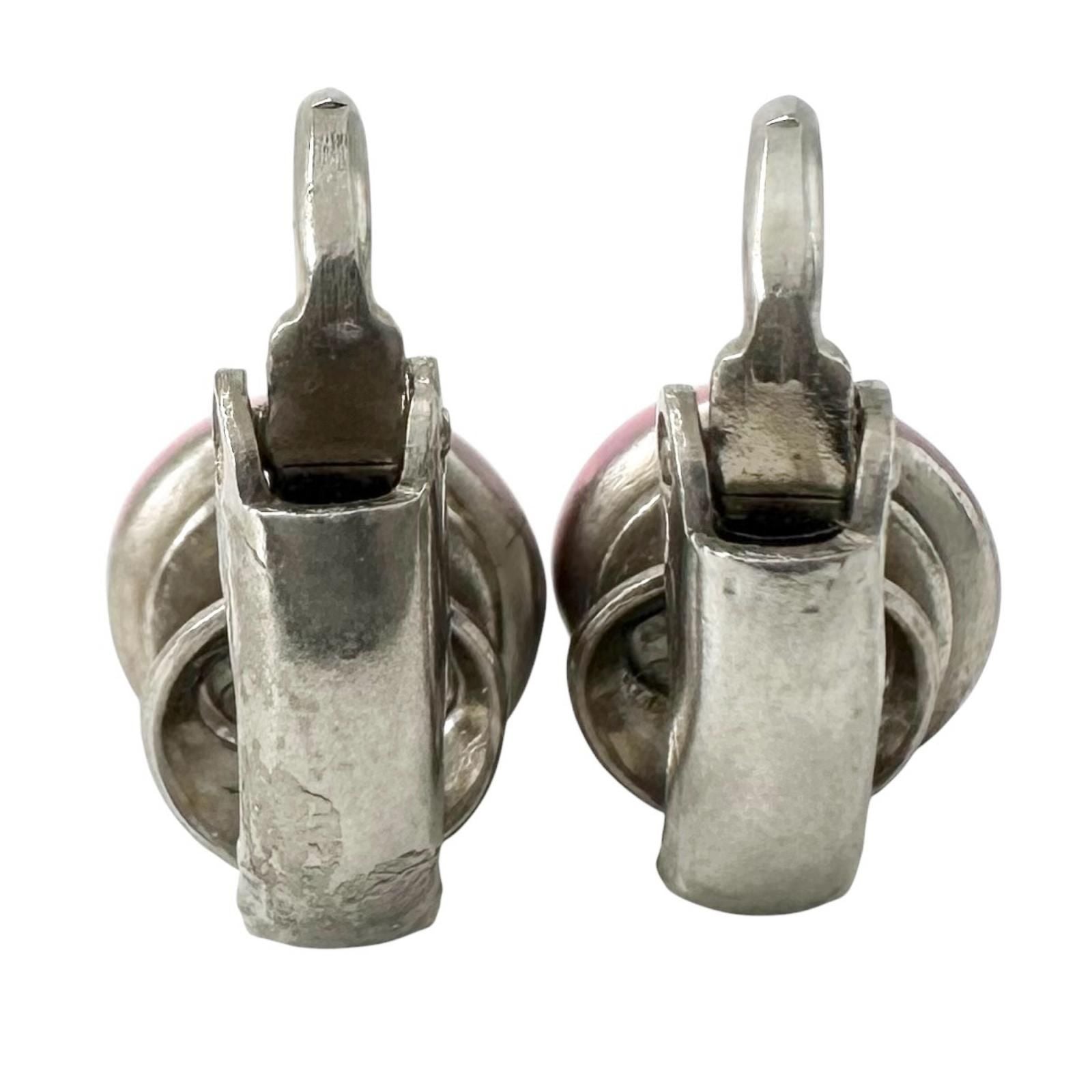 Chanel CC Logo Metal Silver Pink Earrings — view 3