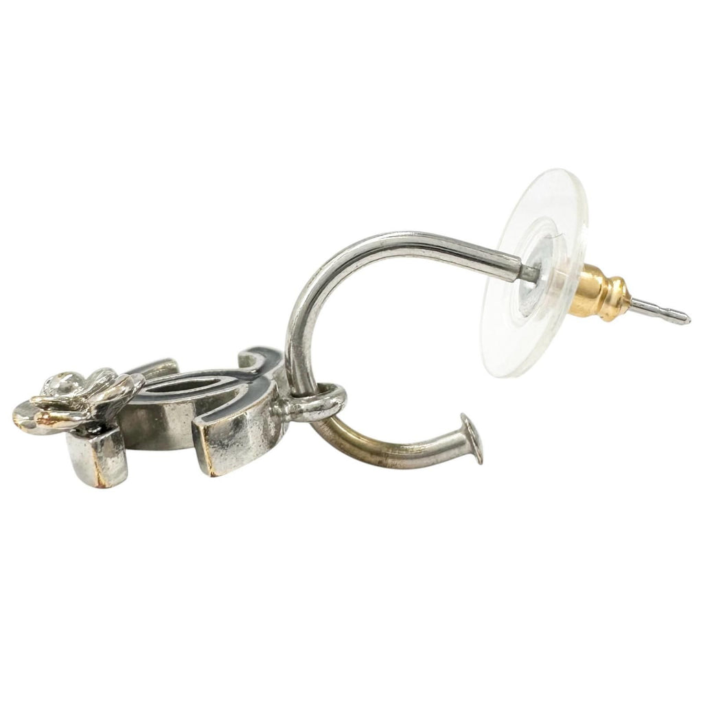 Chanel CC Logo Camellia Metal Silver Black Earrings — view 4