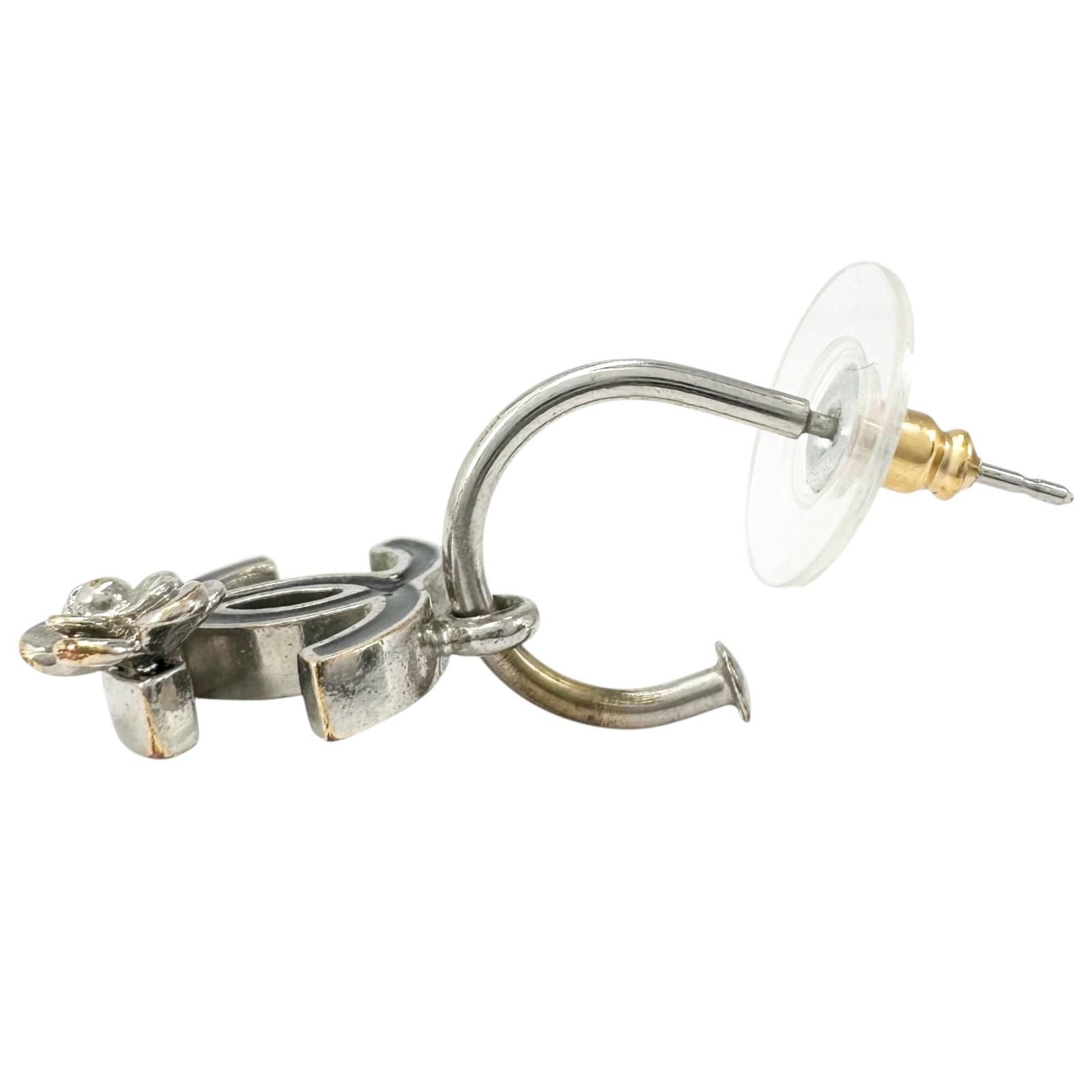 Chanel CC Logo Camellia Metal Silver Black Earrings — view 4
