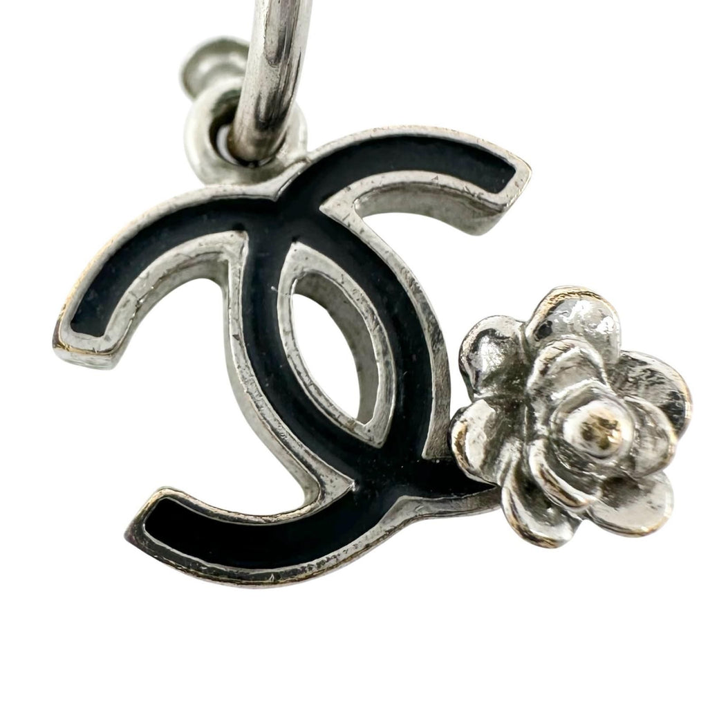 Chanel CC Logo Camellia Metal Silver Black Earrings — view 8
