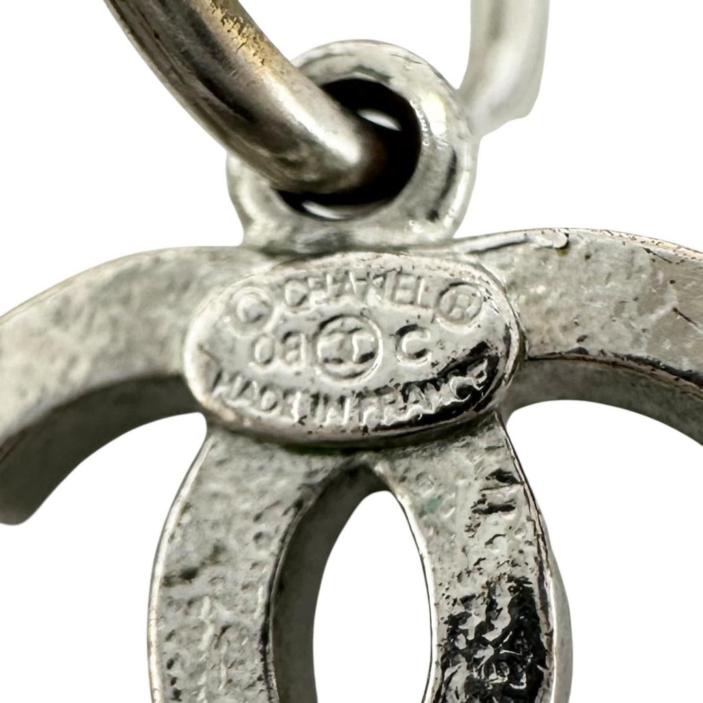 Chanel CC Logo Camellia Metal Silver Black Earrings — view 7
