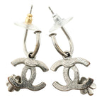 Chanel CC Logo Camellia Metal Silver Black Earrings — view 3