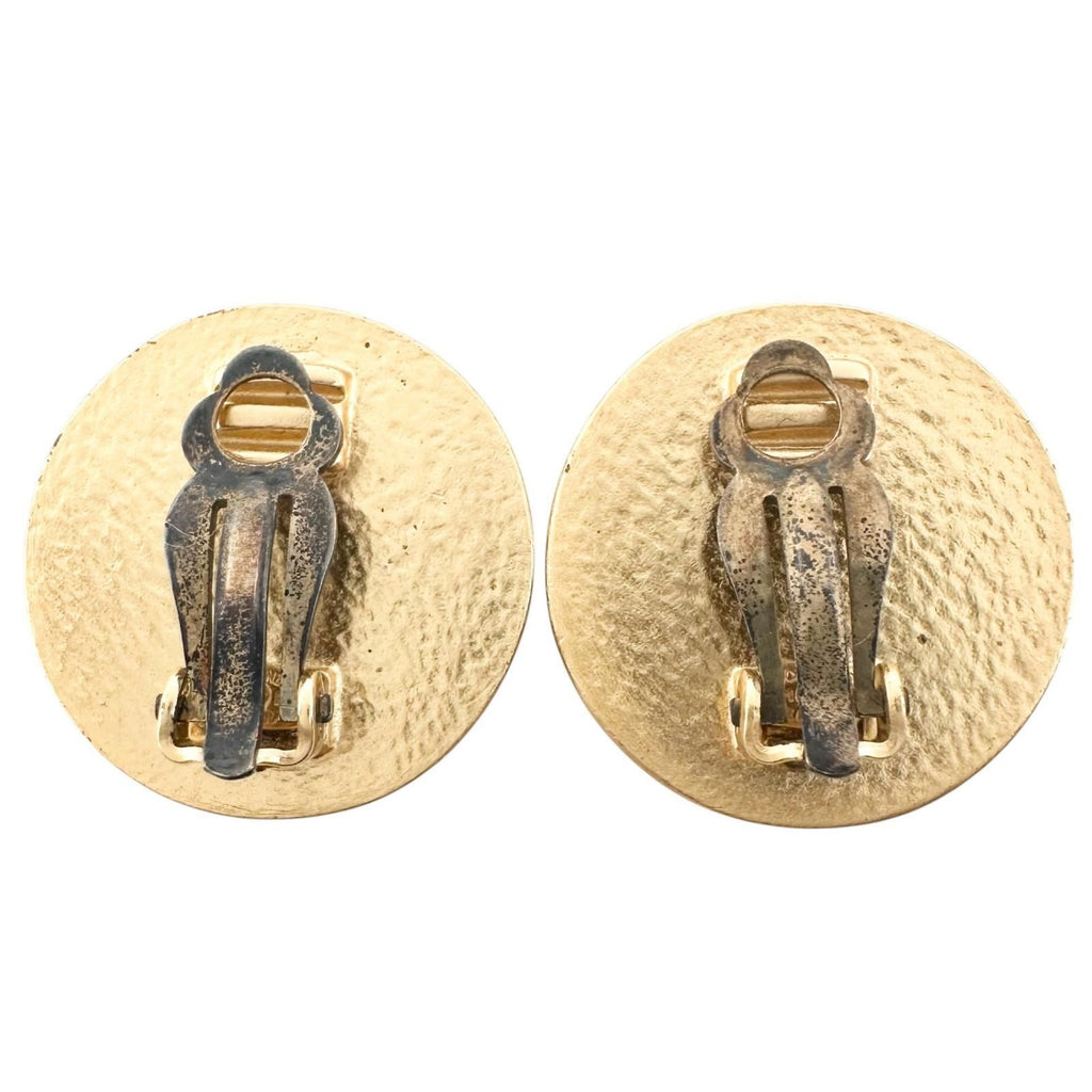 Chanel CC Logo Gold Plated Red Earrings — view 3