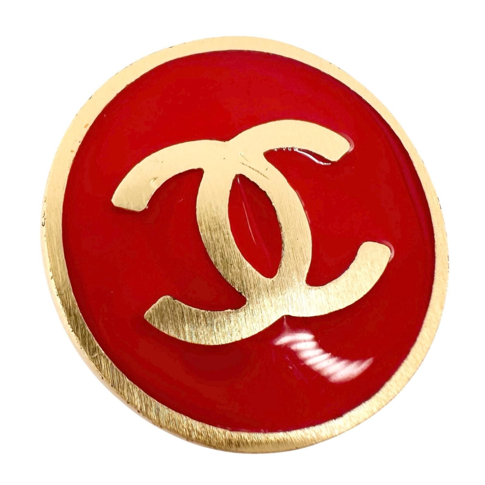 Chanel CC Logo Gold Plated Red Earrings — view 6