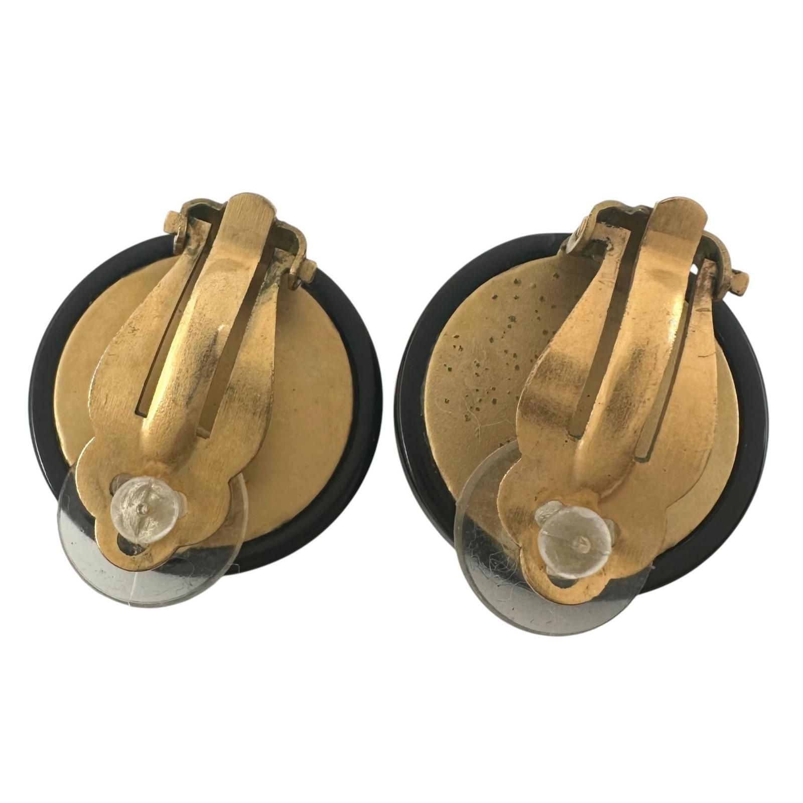 Chanel Lionhead Gold Plated Black Earrings — view 3