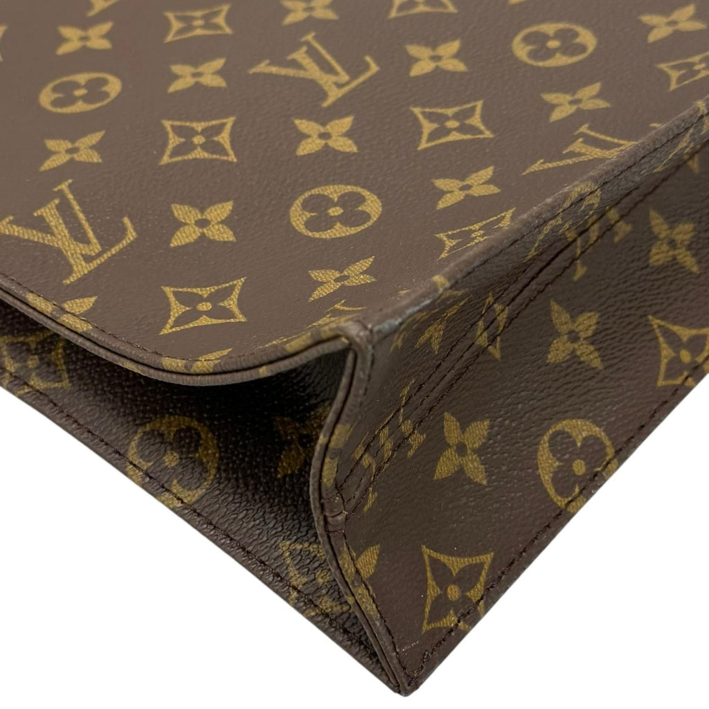 Louis Vuitton Sac Plat Monogram Handbag Leather Brown Tote Gold — view 9