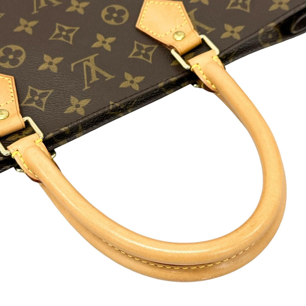 Louis Vuitton Sac Plat Monogram Handbag Leather Brown Tote Gold — view 6