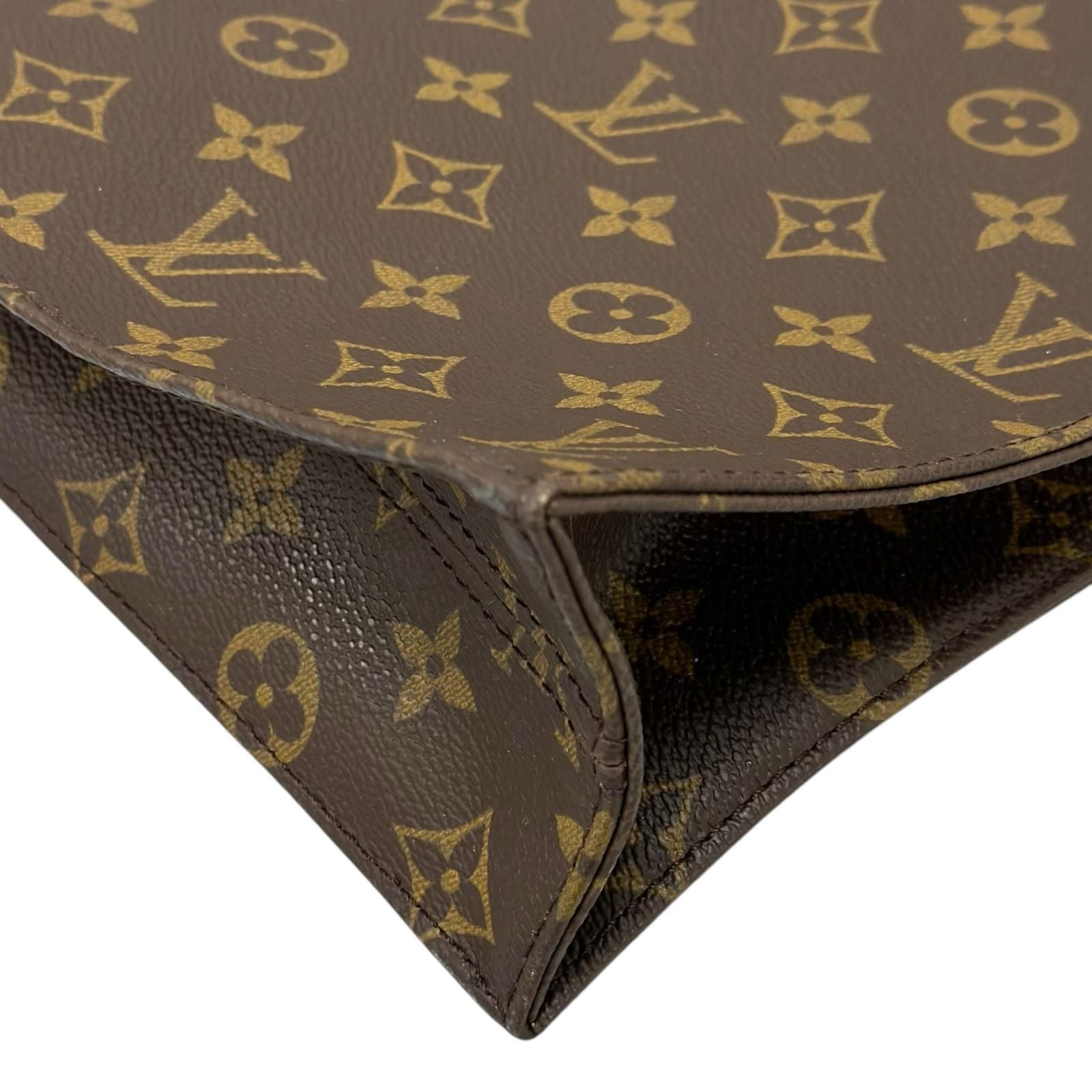 Louis Vuitton Sac Plat Monogram Handbag Leather Brown Tote Gold — view 8