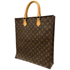 Louis Vuitton Sac Plat Monogram Handbag Leather Brown Tote Gold — view 4