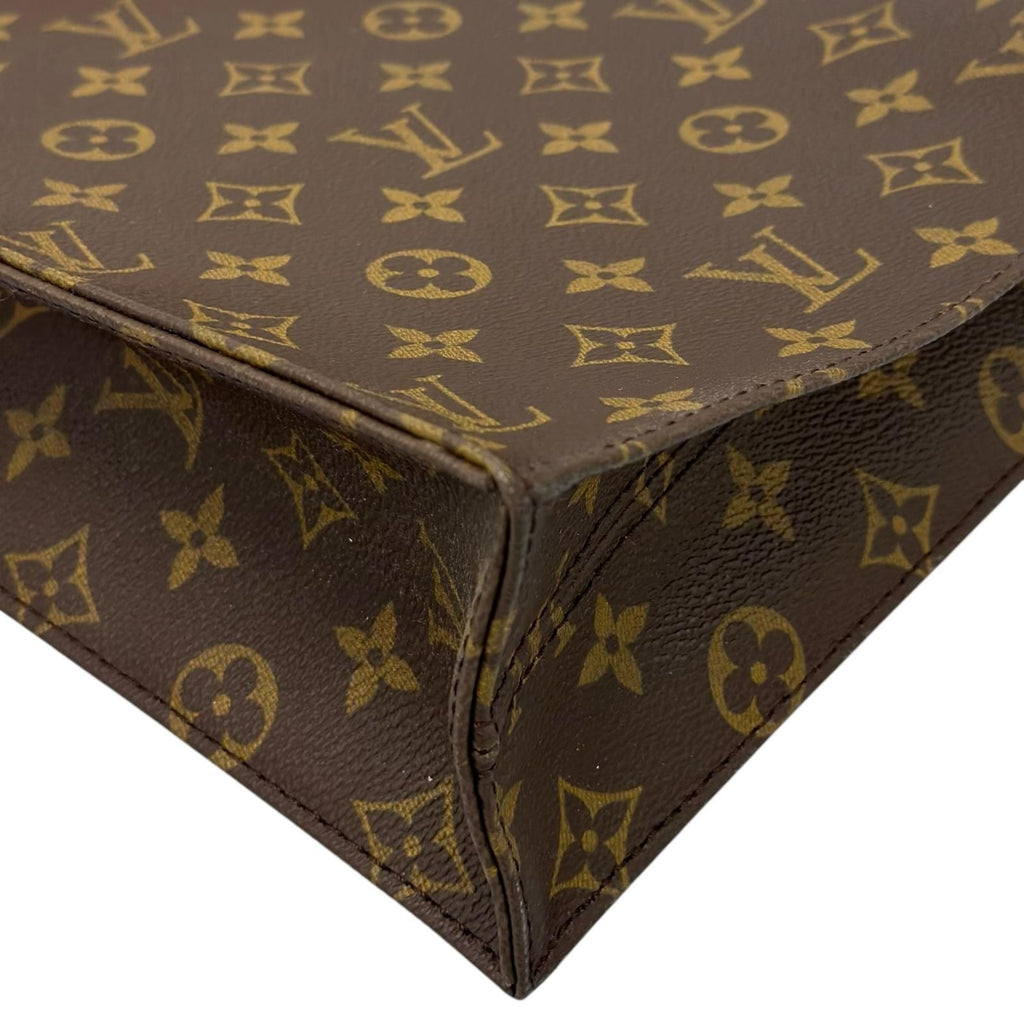 Louis Vuitton Sac Plat Monogram Handbag Leather Brown Tote Gold — view 7