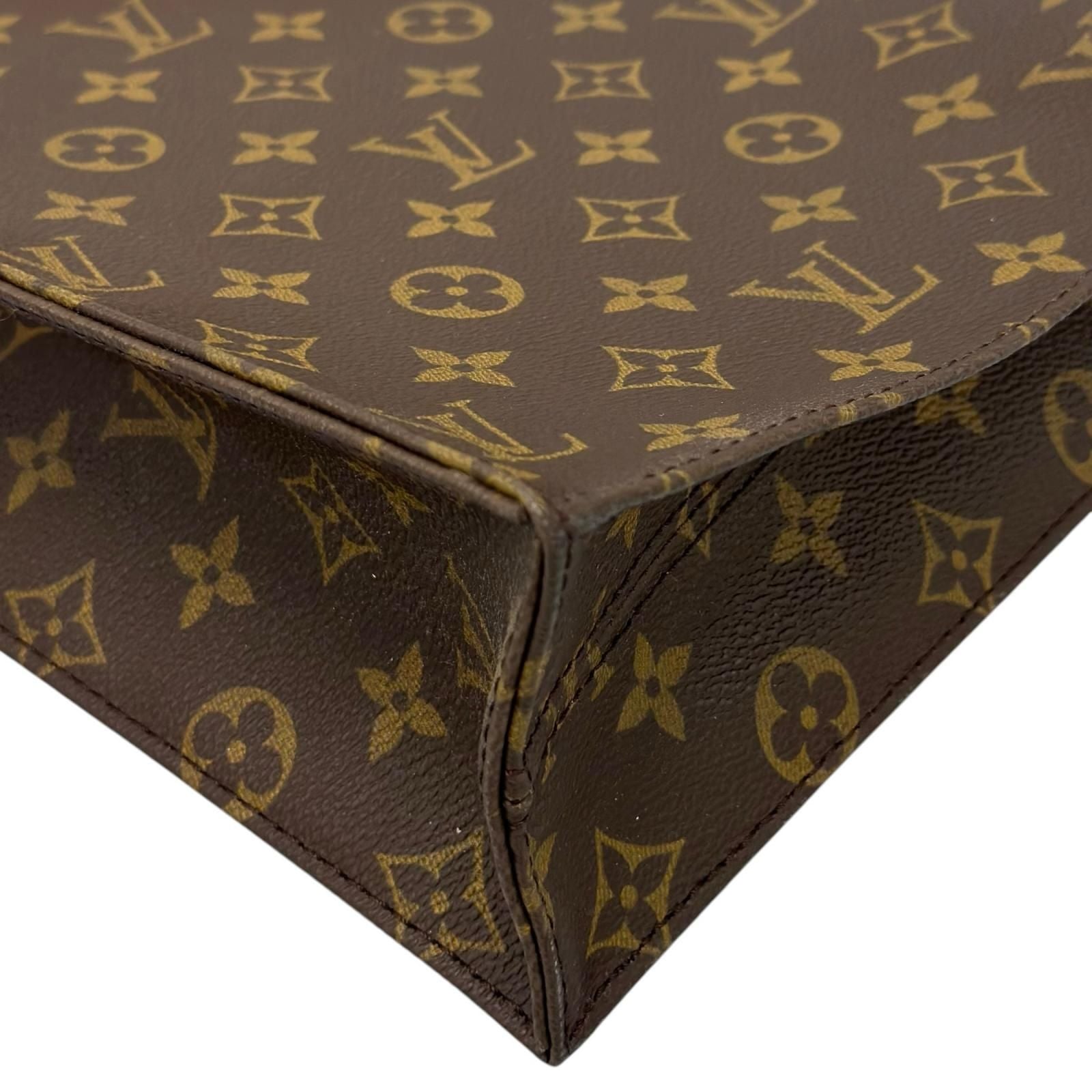 Louis Vuitton Sac Plat Monogram Handbag Leather Brown Tote Gold — view 7