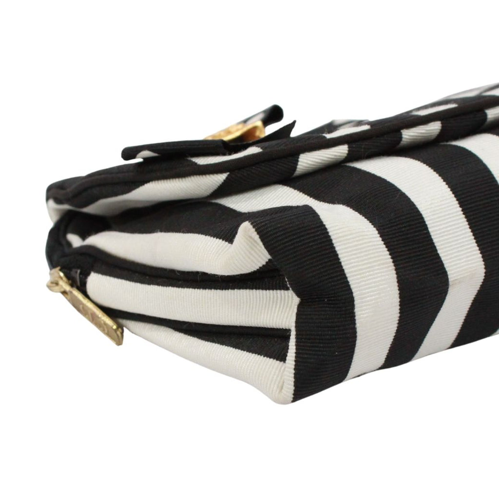Dior Striped Cosmetics Canvas Black White Pouch Gold — view 6