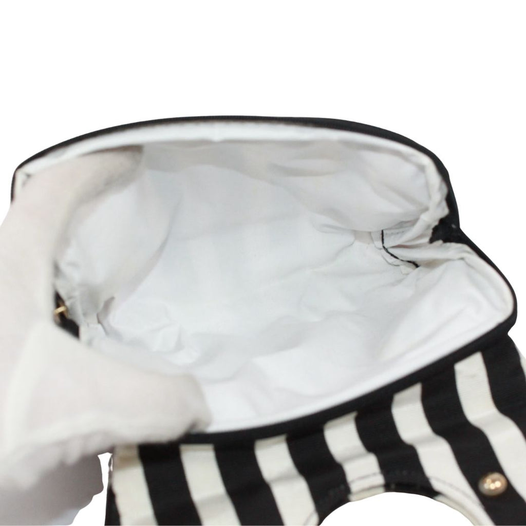 Dior Striped Cosmetics Canvas Black White Pouch Gold — view 7