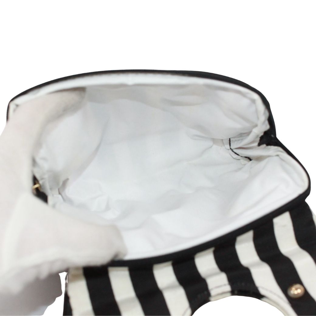Dior Striped Cosmetics Canvas Black White Pouch Gold — view 7