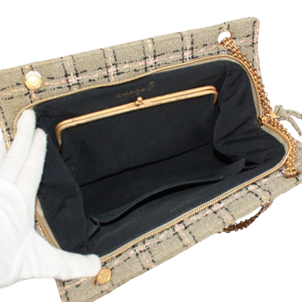 Chanel Tweed Pink Beige Shoulder Bag Gold — view 7