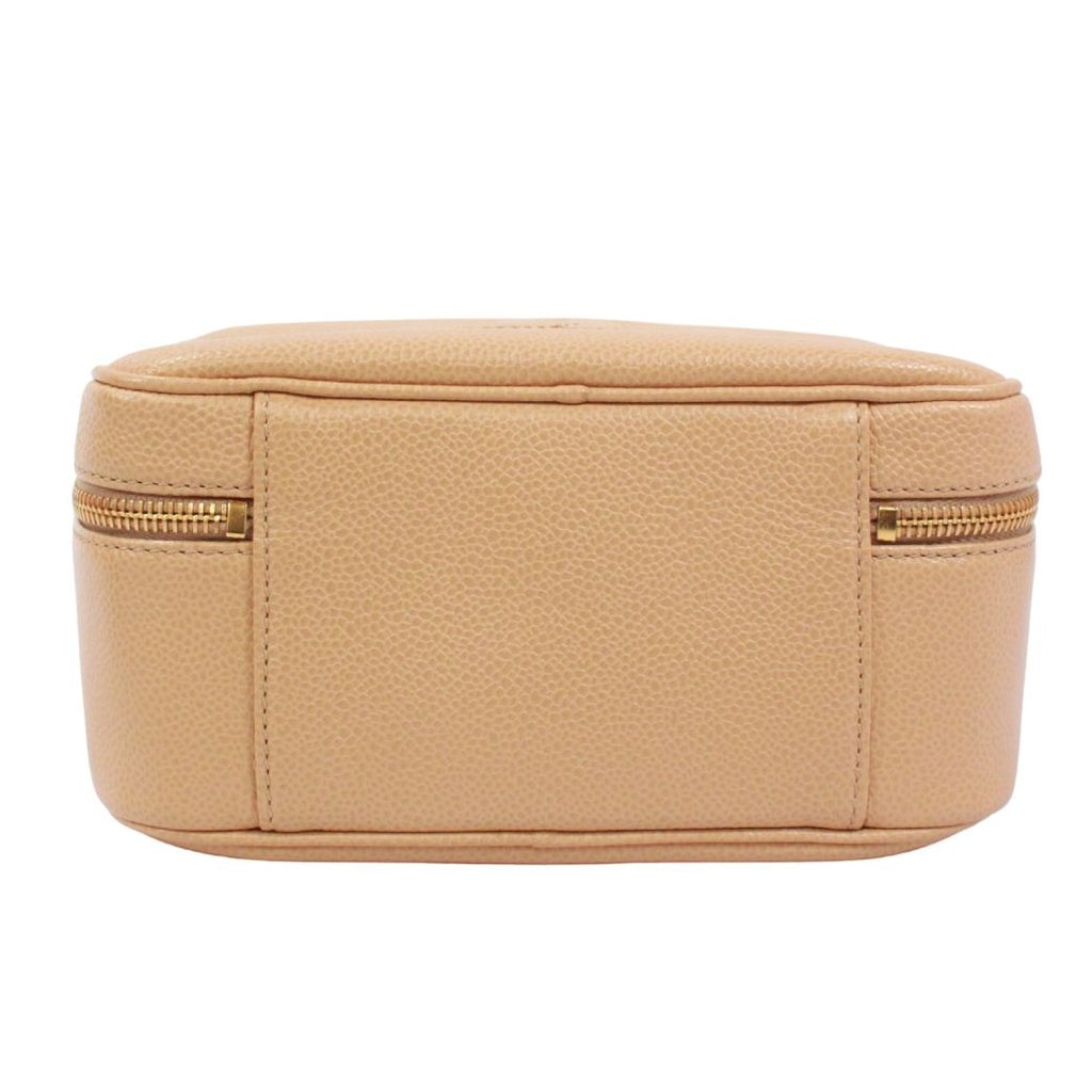 Chanel CC Logo Vanity Bag Caviar Leather Beige Handbag Gold — view 4