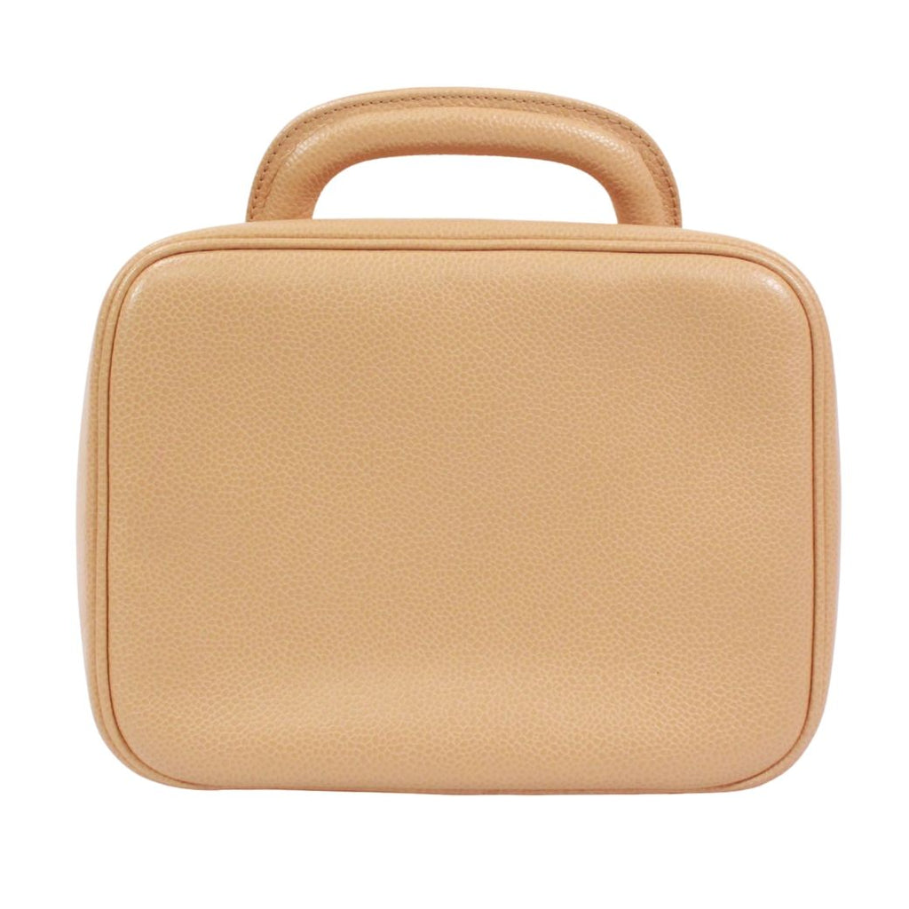 Chanel CC Logo Vanity Bag Caviar Leather Beige Handbag Gold — view 3