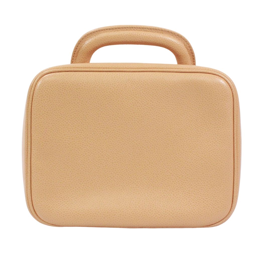 Chanel CC Logo Vanity Bag Caviar Leather Beige Handbag Gold — view 3