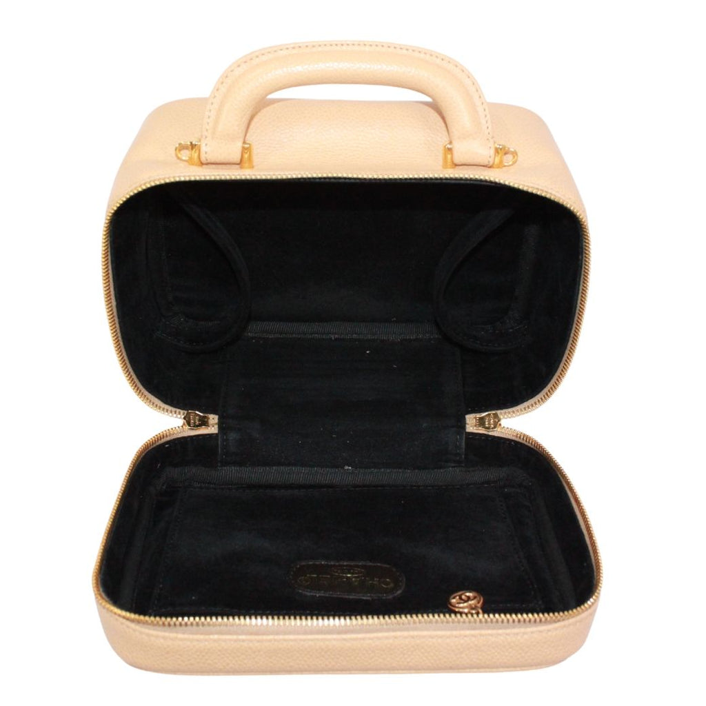 Chanel CC Logo Vanity Bag Caviar Leather Beige Handbag Gold — view 7