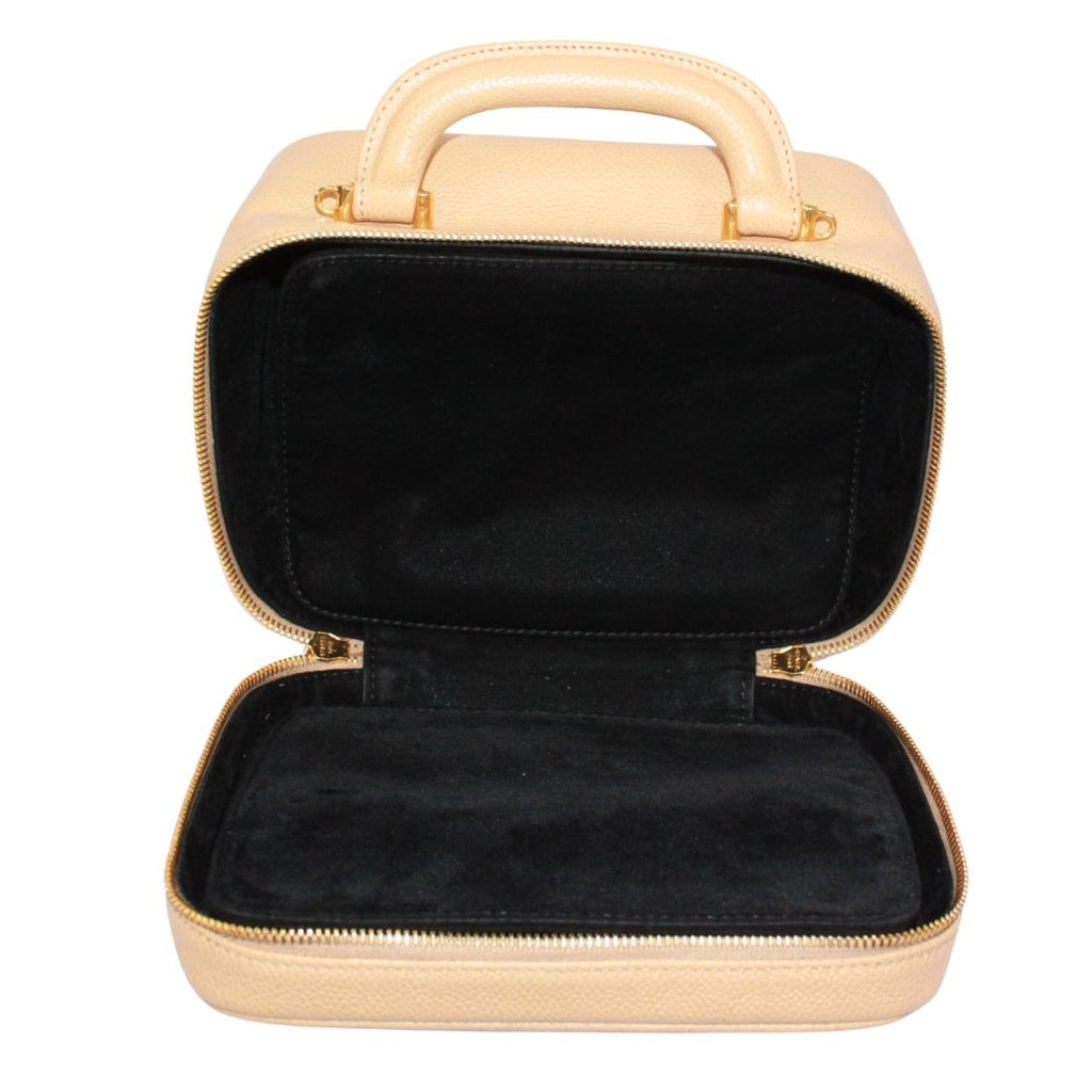 Chanel CC Logo Vanity Bag Caviar Leather Beige Handbag Gold — view 8