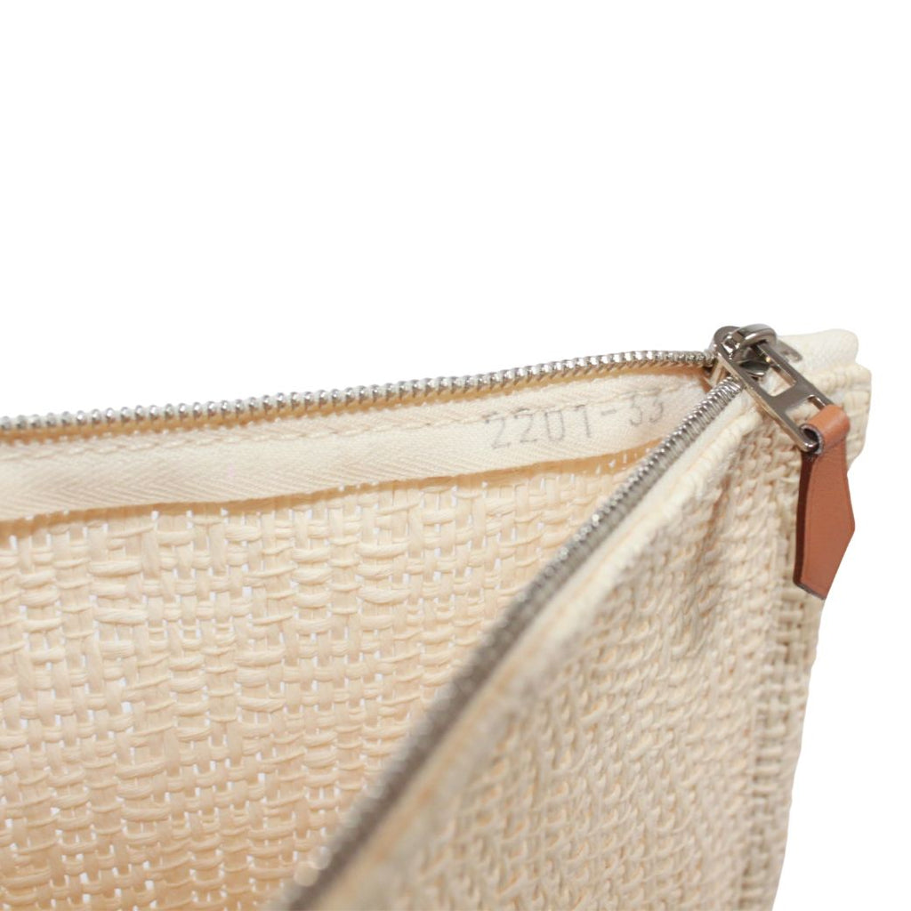 Hermes Bora GM Straw Cotton Ivory Pouch Silver — view 8