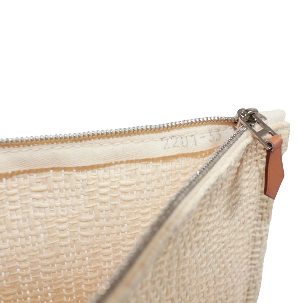 Hermes Bora GM Straw Cotton Ivory Pouch Silver — view 8