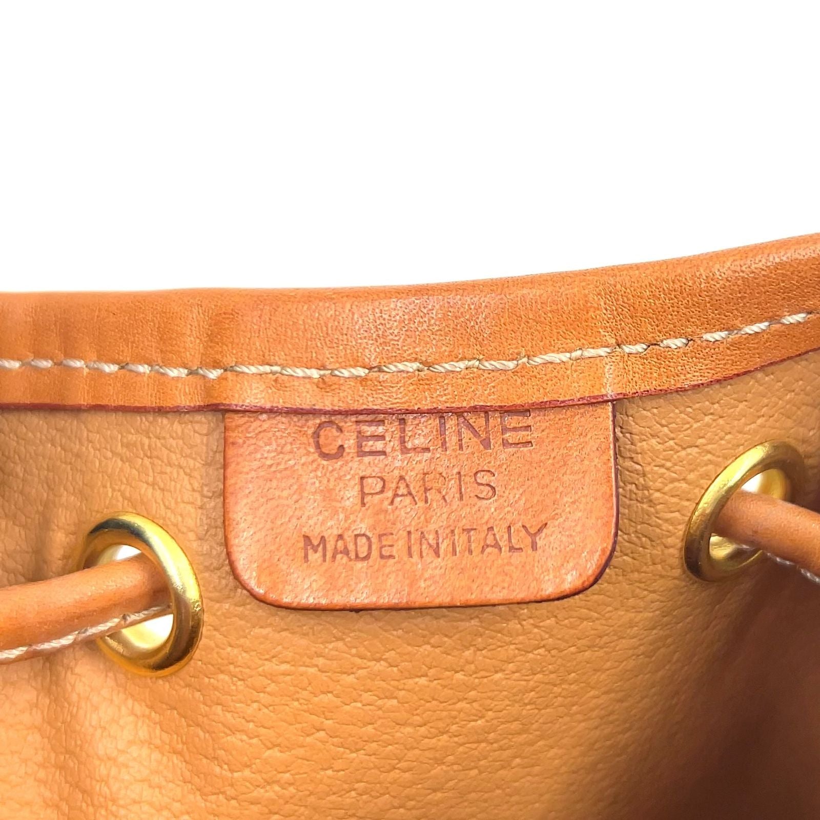 Celine Macadam Pattern Drawstring Leather Beige Light Brown Shoulder Bag Gold — view 4
