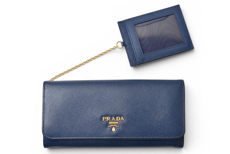 Prada Wallet with Pass Case Bluette Blue Saffiano Metal — view 2