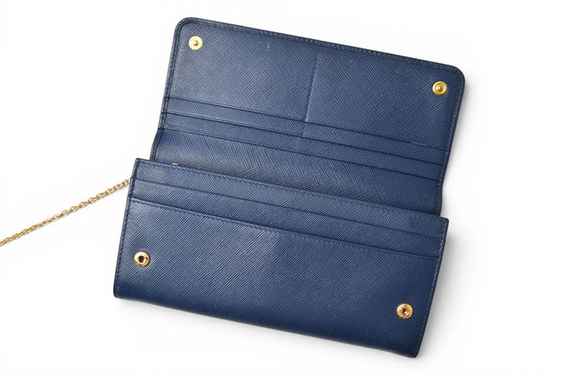 Prada Wallet with Pass Case Bluette Blue Saffiano Metal — view 6